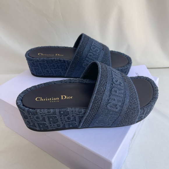 REAL Christian Dior Oblique DWay Platform Sandals Sizes 38 US 8 Denim New - Picture 1 of 15